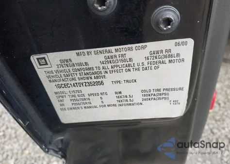 2000 Chevrolet Silverado 1500 Ls from USA, damaged, VIN 1GCEC14T0YZ352056